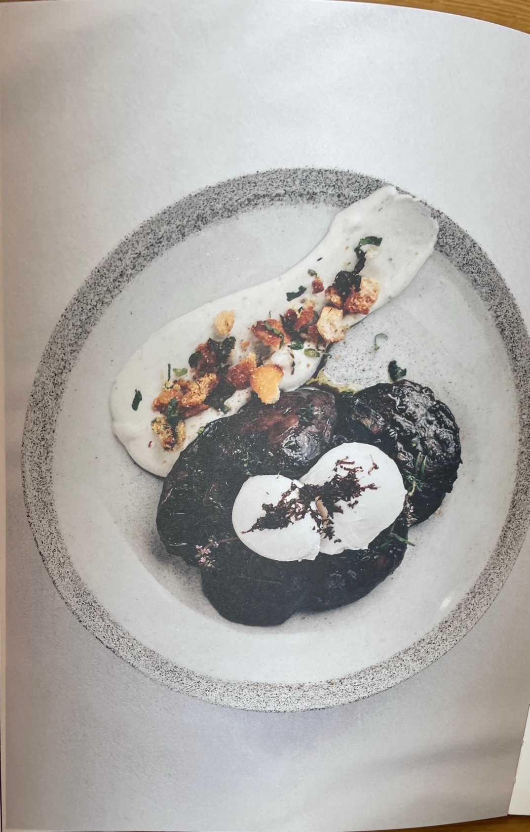 Portobello mushrooms, truffled chèvre, gremolata migas, poached eggs
